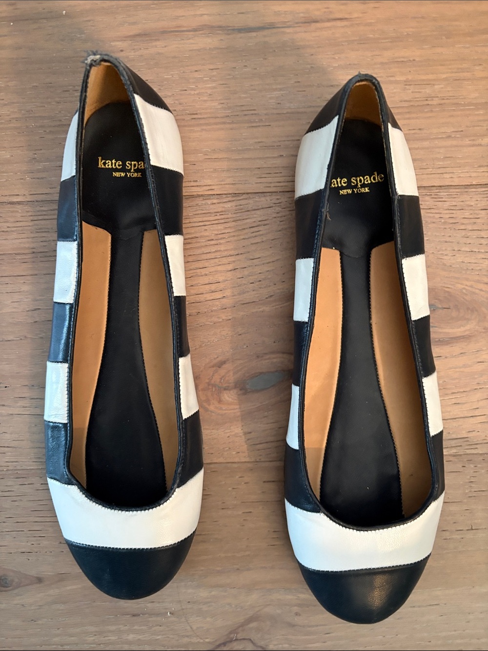 kate spade Two-Tone Black & White Leather Slip-On Flats